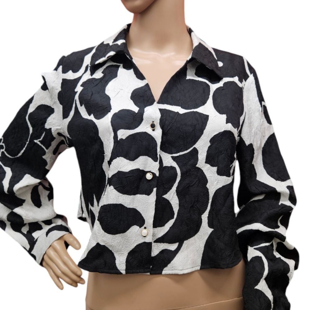 House of Harlow 1960 Geometric Print Button Down Shirt Woman's Black / White SOL - Picture 2 of 8
